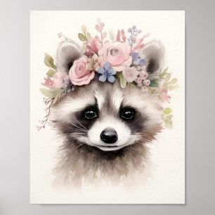 Cute Floral Racoon Poster