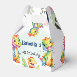 Cute Floral Rainbow Dinosaur Happy Birthday Party Favour Box