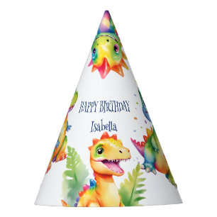 Cute Floral Rainbow Dinosaur Happy Birthday Party Hat