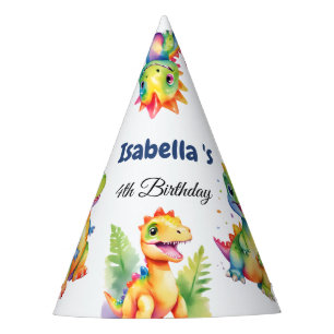 Cute Floral Rainbow Dinosaur Happy Birthday Party Party Hat