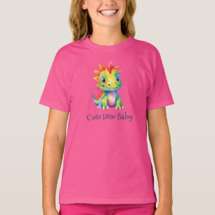 Cute Floral Rainbow Dinosaur Happy Birthday Party T-Shirt