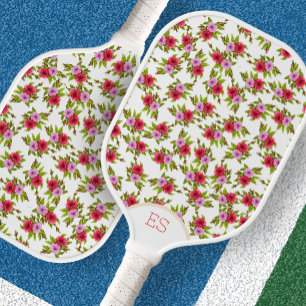 Cute floral red and pink pickleball paddle