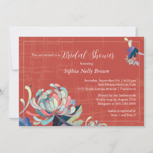 Cute Floral Red Bridal Shower Invitation