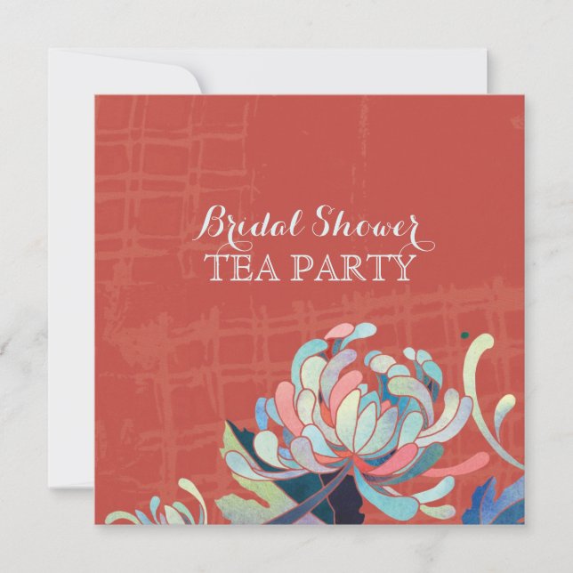 Cute Floral Red Bridal Shower Tea Party Invitation (Front)