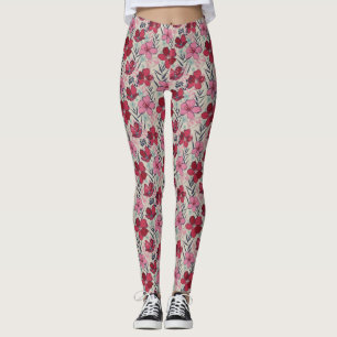 Cute Floral Red & Pink Pattern Leggings
