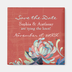 Cute Floral Red Wedding Save the Date Magnet