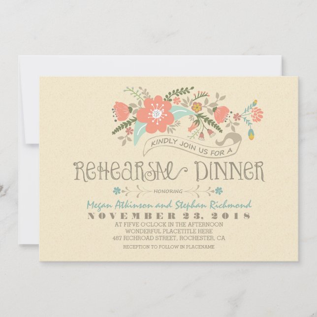 Cute floral rehearsal dinner invitation (Front)