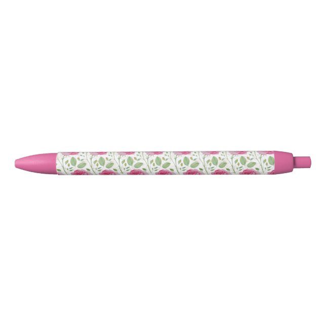 Cute,  floral/rose repeating pattern  black ink pen (Front)