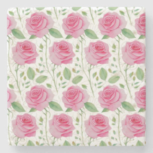 Cute,  floral/rose repeating pattern  stone coaster