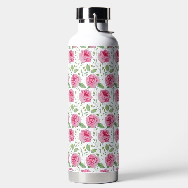 Cute,  floral/rose repeating pattern  water bottle (Left)