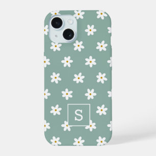 Cute Floral Sage Grass Lily Pattern Monogram iPhone 15 Case