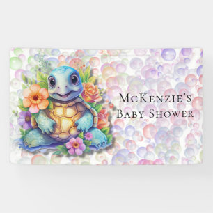 Cute Floral Sea Turtle And Bubbles Baby Shower Banner