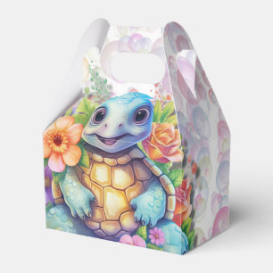 Cute Floral Sea Turtle And Bubbles Baby Shower Favour Box