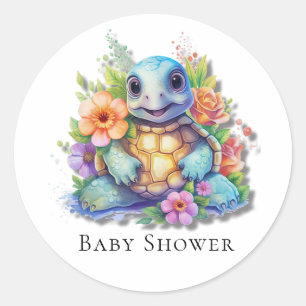 Cute Floral Sea Turtle Baby Shower Classic Round Sticker