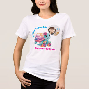 Cute Floral Sea Turtle  Blossom Mum Photo Birthday Tri-Blend Shirt