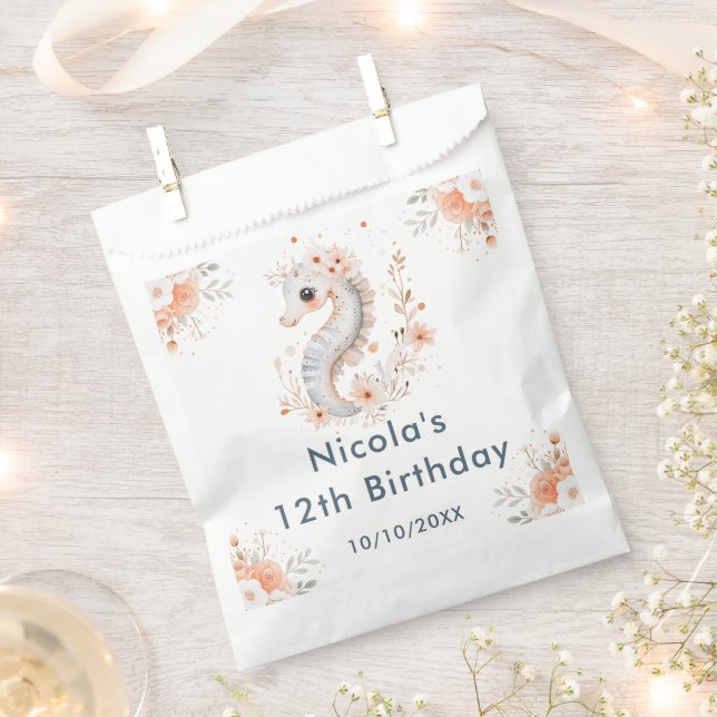 Cute Floral Seahorse Birthday Party Favour Bags (Clipped)