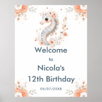 Cute Floral Seahorse Birthday Party Welcome