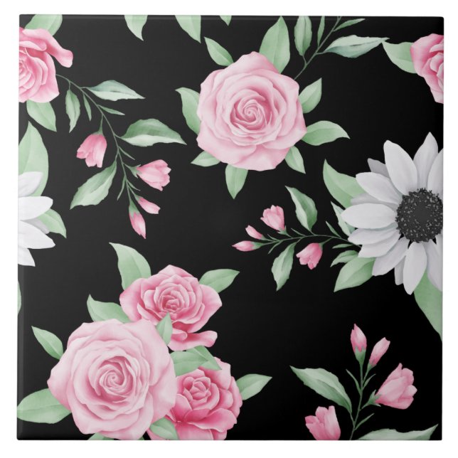 Cute Floral Seamless Pattern Ceramic Tile (Front)