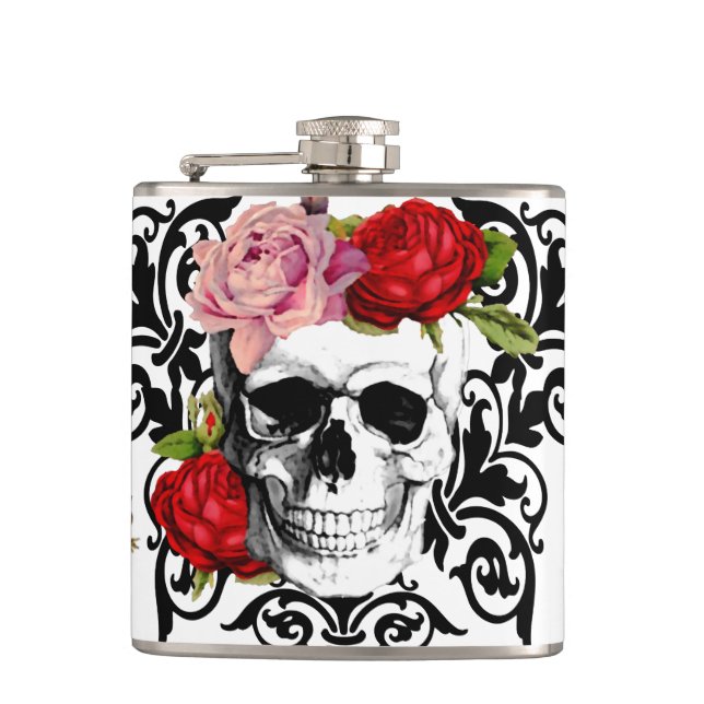 cute floral skull hip flask (Front)