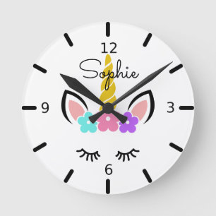 Cute Floral Sleeping Unicorn Round Clock