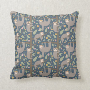 Cute Floral Sloth Pattern Cushion