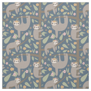 Cute Floral Sloth Pattern Fabric