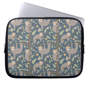Cute Floral Sloth Pattern Laptop Sleeve
