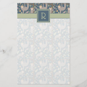 Cute Floral Sloth Pattern Stationery
