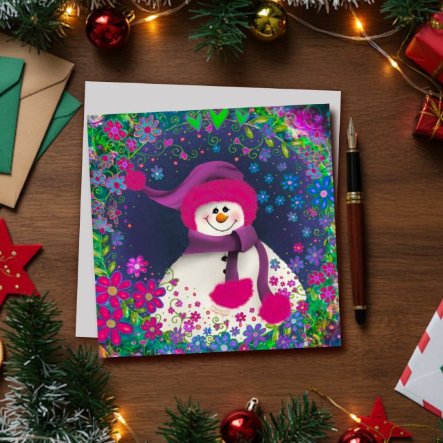 Cute Floral Snowman Girly Inspirivity Holiday Card (Creator Uploaded)