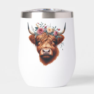 Cute, floral/spring highland cow