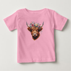 Cute, floral/spring highland cow baby T-Shirt