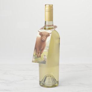 Cute, floral/spring highland cow bottle tag