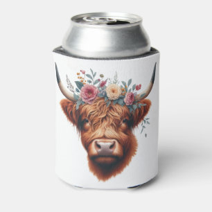 Cute, floral/spring highland cow can cooler