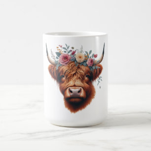 Cute, floral/spring highland cow coffee mug