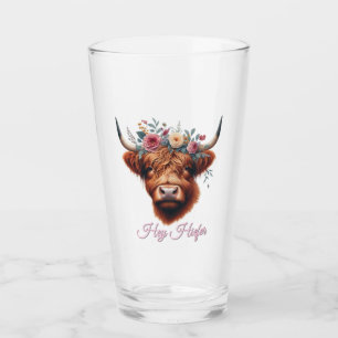 Cute, floral/spring highland cow glass