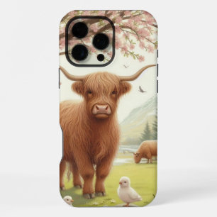 Cute, floral/spring highland cow iPhone 16 pro max case