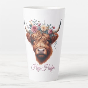 Cute, floral/spring highland cow latte mug