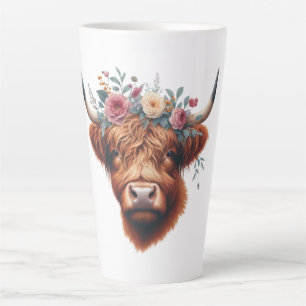 Cute, floral/spring highland cow latte mug