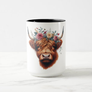 Cute, floral/spring highland cow mug