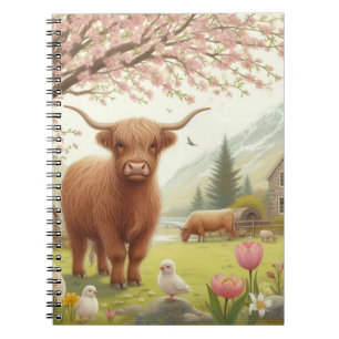 Cute, floral/spring highland cow notebook
