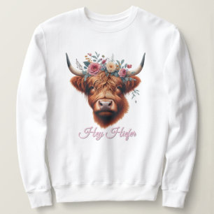 Cute, floral/spring highland cow sweatshirt