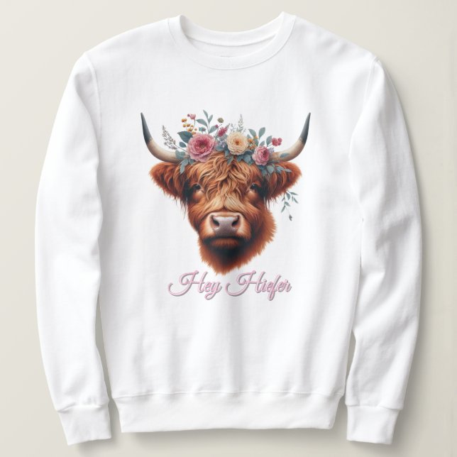 Cute, floral/spring highland cow sweatshirt (Design Front)