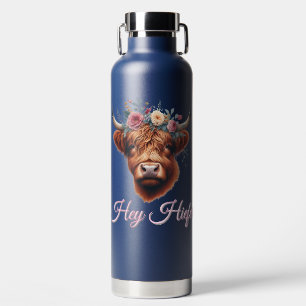 Cute, floral/spring highland cow water bottle