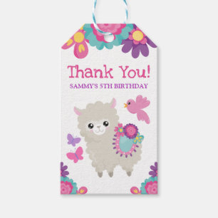 Cute Floral Spring Llama Birthday Thank You Gift Tags