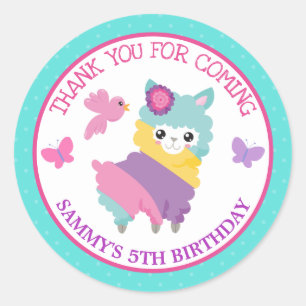 Cute Floral Spring Rainbow Llama Birthday Classic Round Sticker