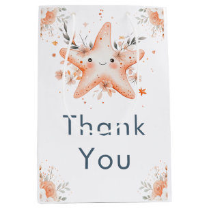 Cute Floral Starfish Baby Shower Medium Gift Bag