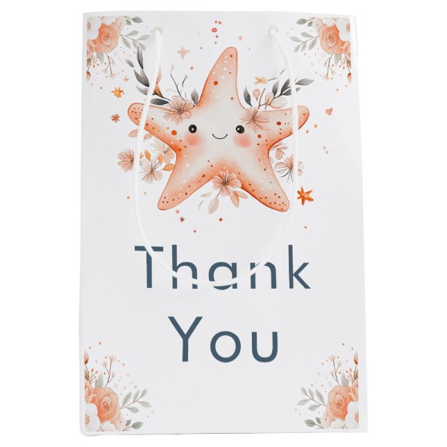 Cute Floral Starfish Baby Shower Medium Gift Bag (Front)