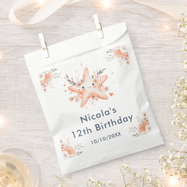Cute Floral Starfish Birthday Party Favour Bags (Clipped)