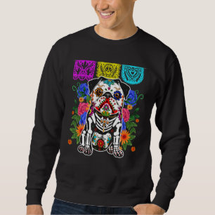 Cute Floral Sugar Skull Pug Dog Dia de Muertos Hal Sweatshirt