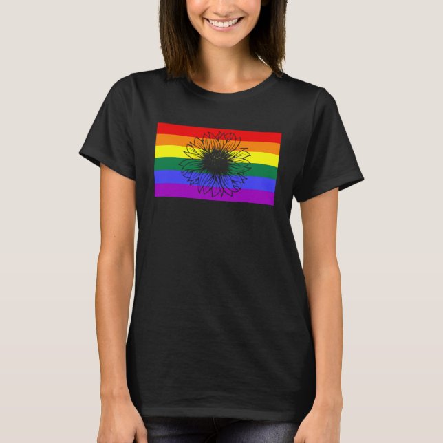 Cute Floral Sunflower LGBTQ Gay Pride Flag Queer F T-Shirt (Front)